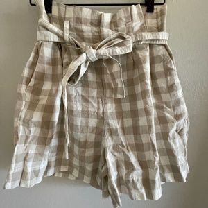 High waisted belted linen shorts